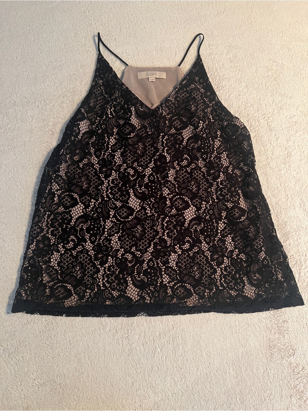 Ann Taylor Loft Lace Camisole Tank Top Black Nude Medium